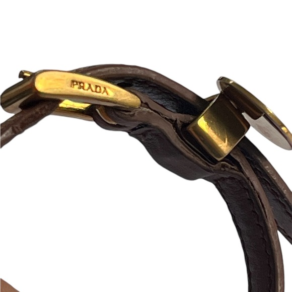 PRADA Buckle Closure Saffiano Leather Bracelet Gold Tone Medium Size - Picture 6 of 9
